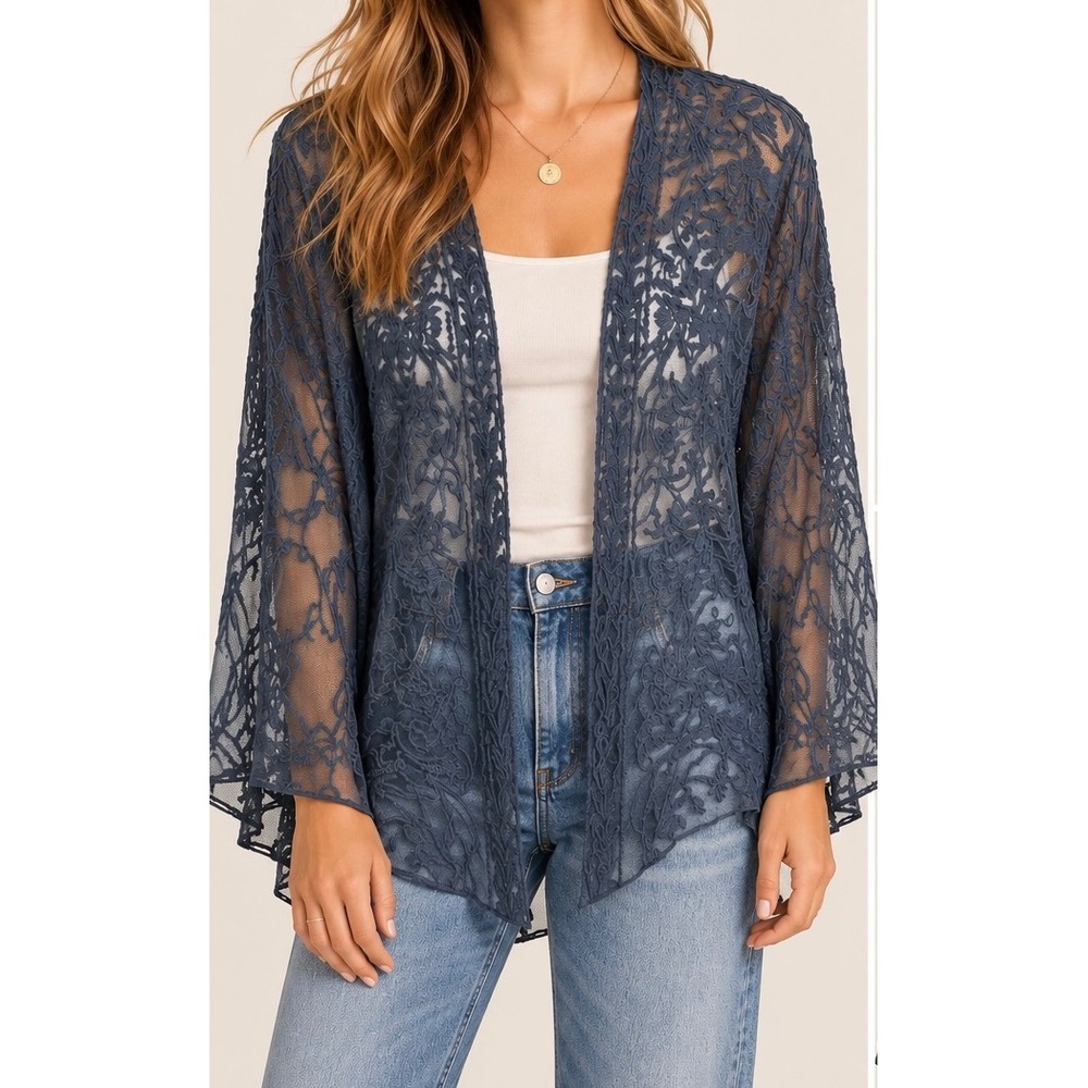 Sundance Womens Sheer Lace Open Front Cardigan Small Boho Mesh Floral Oversized